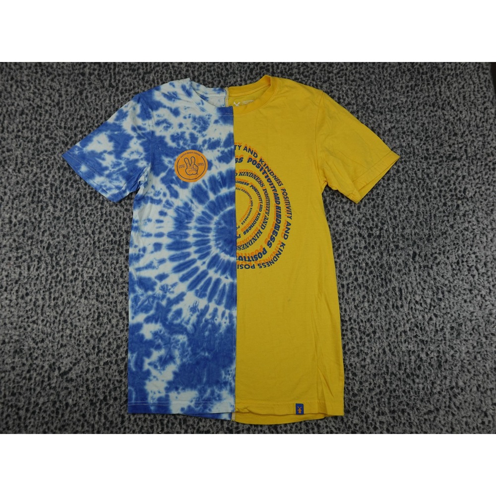 Dutch Bros Coffee T-Shirt Mens Small Yellow Blue Tie Dye Split Positivity Good
